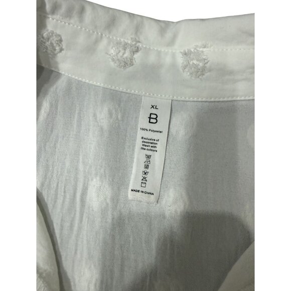 Womens Size XL White Textured Swiss Dot Longline Button-Up Shirt Dress longback - Picture 10 of 10